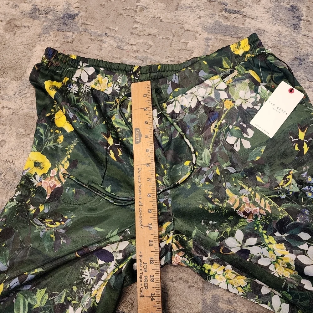 NWT Ted Baker Satin 2 Piece Pajama Set Boxy Green Botanical Birds Size Large